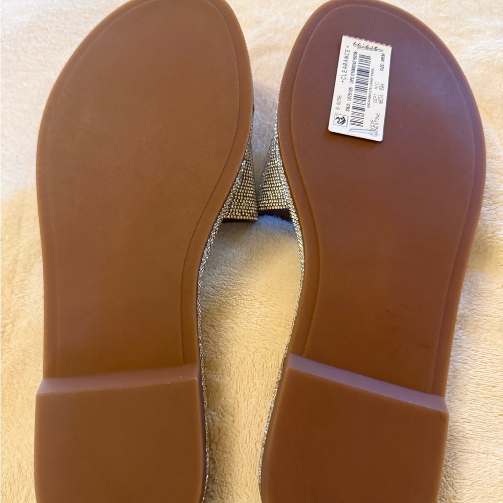 Steve Madden Achieve Rhinestone Glittering Silver Slide Sandals - Picture 8 of 10